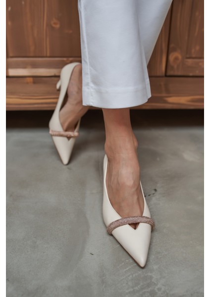 Roksan Kadın Bej Cılt Taş Detay Topuklu Ayakkabı fiyatları