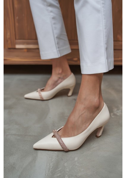 Roksan Kadın Bej Cılt Taş Detay Topuklu Ayakkabı modelleri