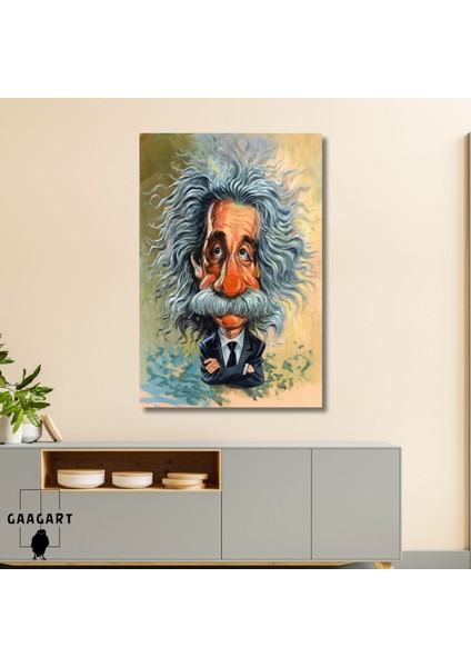 Tekli Dikey Kanvas Tablo Albert Einstein Karikatür