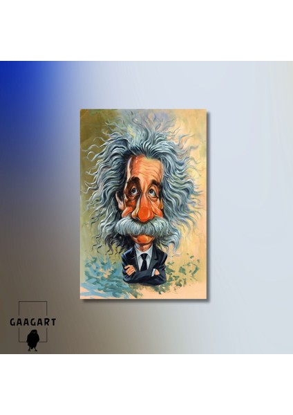 Tekli Dikey Kanvas Tablo Albert Einstein Karikatür modelleri