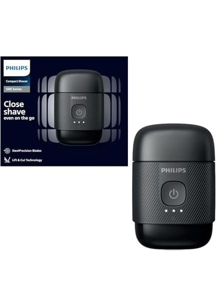Philips 500 Serisi Taşınabilir Elektrikli Kompakt Islak/kuru Tıraş Makinesi, 3 Yönlü Başlık, 40 Dakika Çalışma Süresi, Seyahat Kabı Hediyeli