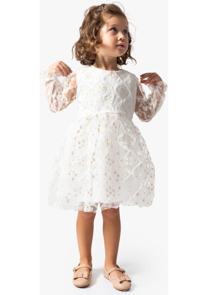Kız Bebek Elbise Kız Çocuk Elbise Doğum Günü Parti Düğün Tütü Tüllü Uzun Kollu Astarlı Elbise