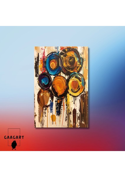 Tekli Dikey Kanvas Tablo Soyut Sanatsal Renkli Daireler modelleri