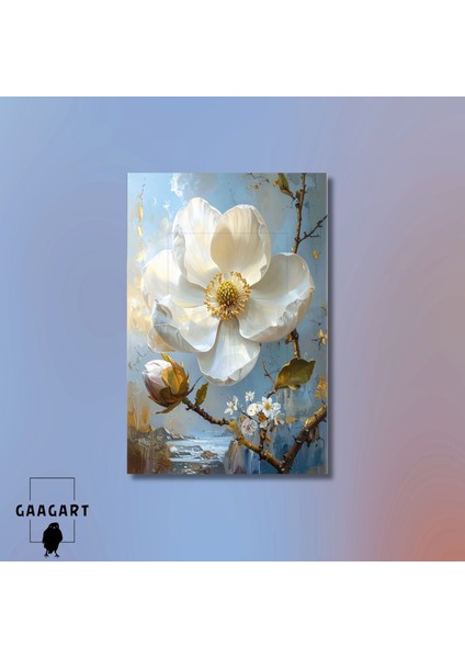 Tekli Dikey Kanvas Tablo Soyut Yağlı Boya Görünümlü Beyaz Çiçek modelleri
