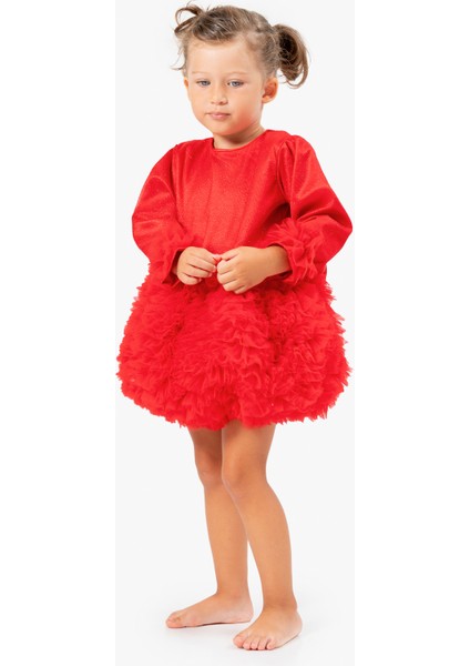 Kız Bebek Elbise Kız Çocuk Elbise Doğum Günü Parti Düğün Tütü Tüllü Uzun Kollu Astarlı Elbise