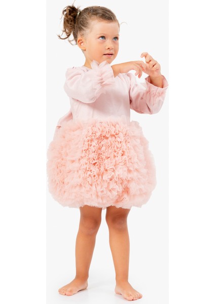 Kız Bebek Elbise Kız Çocuk Elbise Doğum Günü Parti Düğün Tütü Tüllü Uzun Kollu Astarlı Elbise