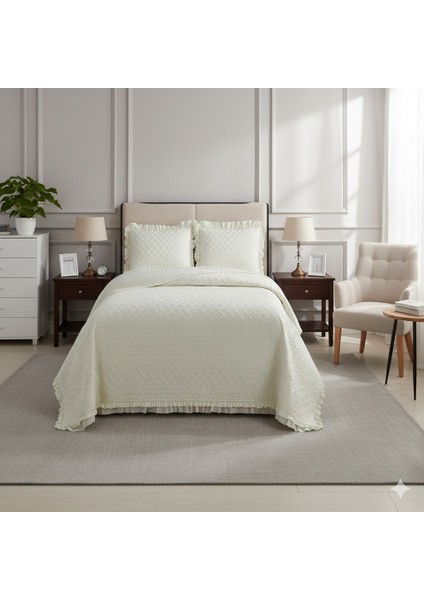 Kapitoneli Yatak Örtüsü Çift Kişilik Roma Krem modelleri