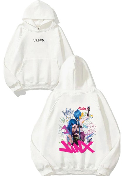 Winx Tasarım Baskılı Oversize Beyaz Kapüşonlu Sweatshirt