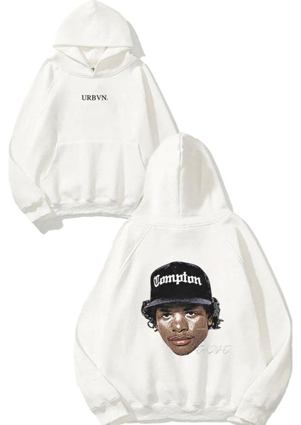 Eazy E Cap Tasarım Baskılı Oversize Beyaz Kapüşonlu Sweatshirt