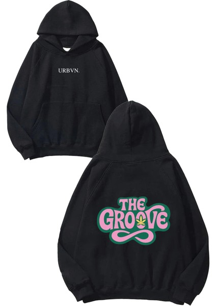 Groove Tasarım Baskılı Oversize Siyah Kapüşonlu Sweatshirt