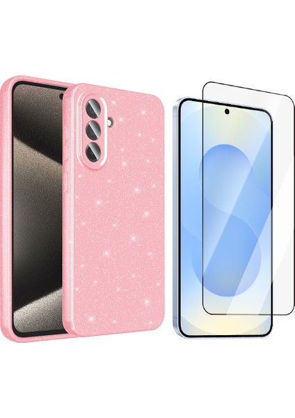 Samsung Galaxy A56 Kılıf Kamera Korumalı Simli Lüks Zore Koton Kapak + Temperli Cam Ekran Koruyucu