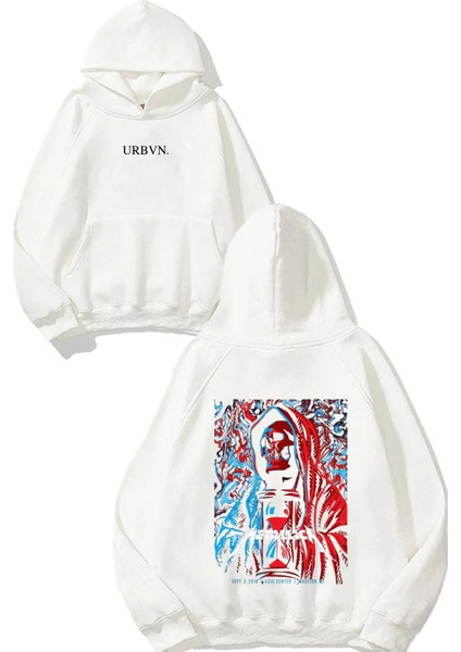 Metallica Afiş Tasarım Baskılı Oversize Beyaz Kapüşonlu Sweatshirt