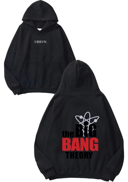 Big Bang Tasarım Baskılı Oversize Siyah Kapüşonlu Sweatshirt