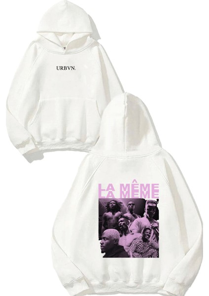 La Meme Tasarım Baskılı Oversize Beyaz Kapüşonlu Sweatshirt