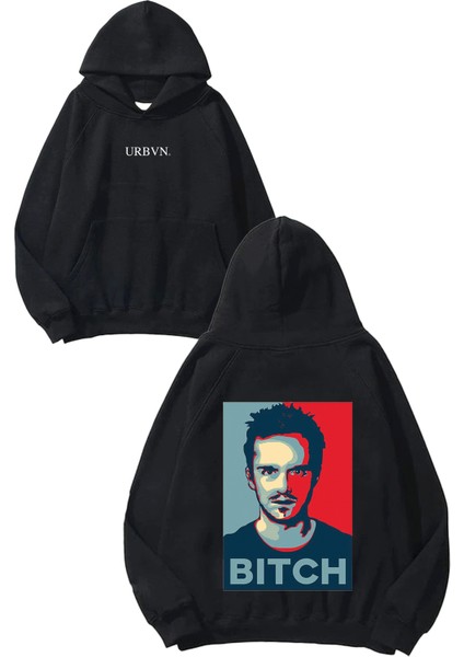 Man 1 Tasarım Baskılı Oversize Siyah Kapüşonlu Sweatshirt