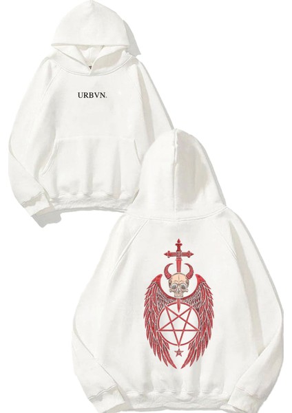 Religion Tasarım Baskılı Oversize Beyaz Kapüşonlu Sweatshirt