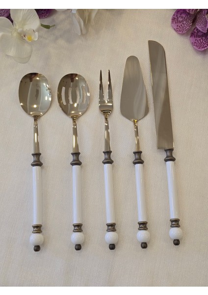 5 Parça Rustik Porselen Servis Kaşık Seti Antik Titanyum fiyatları