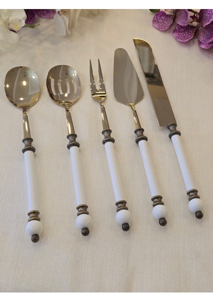 5 Parça Rustik Porselen Servis Kaşık Seti Antik Titanyum modelleri