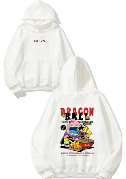 Dragon Ball Culinary Tasarım Baskılı Oversize Beyaz Kapüşonlu Sweatshirt