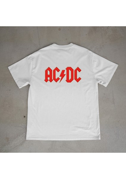 Ac:dc Tasarım Baskılı Beyaz Oversize T-Shirt