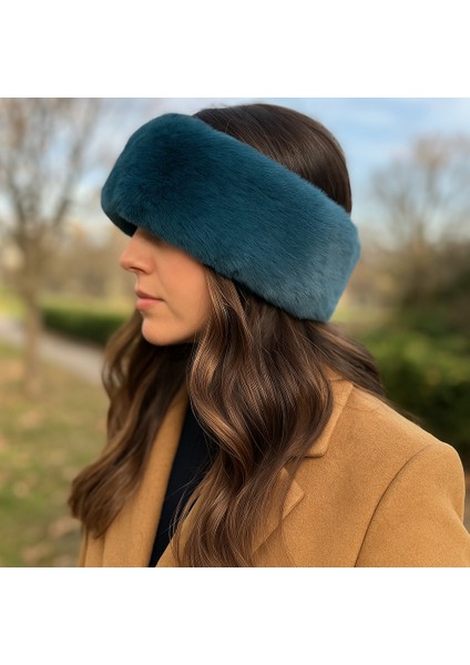 Lacivert Kadın Kışlık Peluş Boyunluk Bandana (Standart)