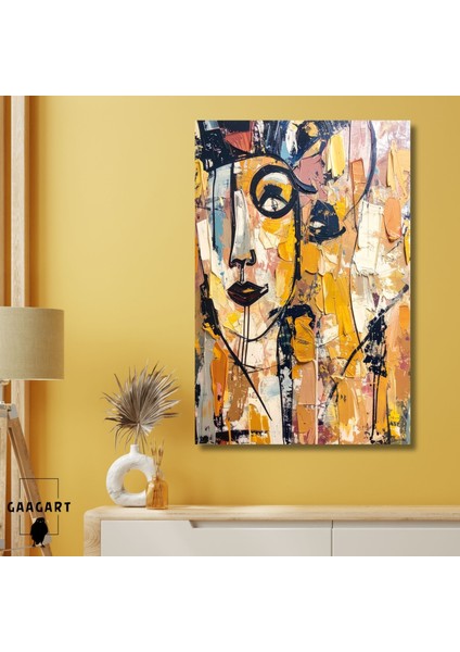 Tekli Dikey Kanvas Tablo Soyut Sanatsal Renkli Kadın