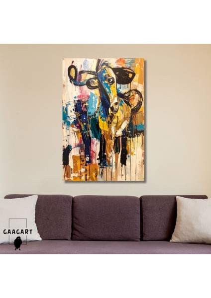 Tekli Dikey Kanvas Tablo Renkli Sanatsal Inek