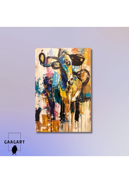 Tekli Dikey Kanvas Tablo Renkli Sanatsal Inek modelleri