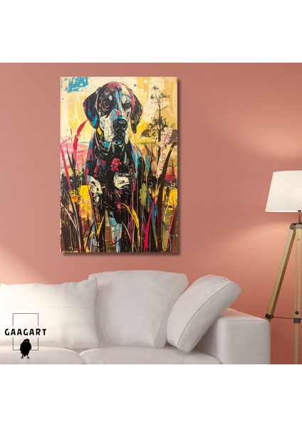 Tekli Dikey Kanvas Tablo Renkli Soft Köpek Portresi