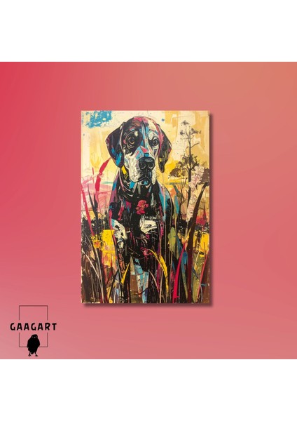 Tekli Dikey Kanvas Tablo Renkli Soft Köpek Portresi modelleri