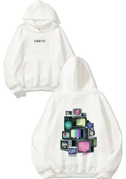 Error Tasarım Baskılı Oversize Beyaz Kapüşonlu Sweatshirt