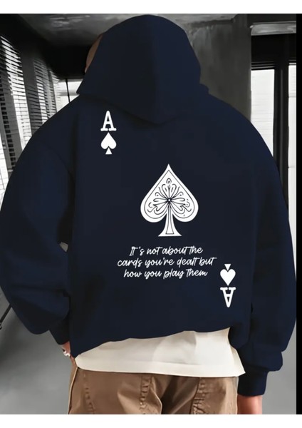 Büyük Beden Özel Tasarım Kapüşonlu Maça Sırt Baskılı %100 Pamuk Oversize Erkek Sweatshırt