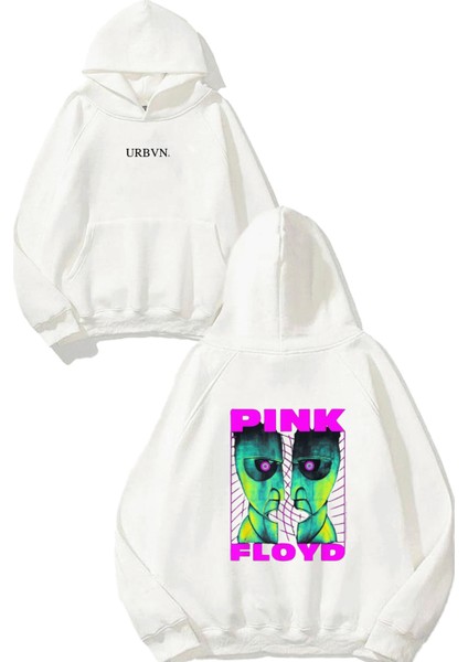 Pink Floyd Yüz Tasarım Baskılı Oversize Beyaz Kapüşonlu Sweatshirt