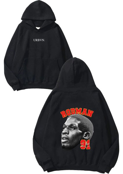 Rodman Tasarım Baskılı Oversize Siyah Kapüşonlu Sweatshirt
