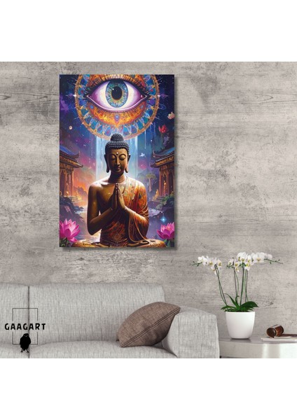 Tekli Dikey Kanvas Tablo Renkli Sanatsal Buda Heykeli ve Göz