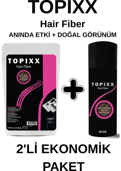 Topixx Hair 100 Gr. + 50 Gr. 2'li Ekonomik Set Saç Tozu Açık Kahverengi Saç Dolgunlaştırıcı Toz Topik