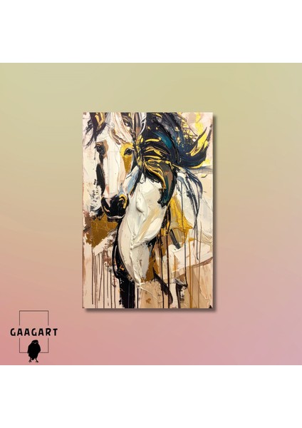 Tekli Dikey Kanvas Tablo Soyut Yağlı Boya Görünümlü Sanatsal At Portresi modelleri
