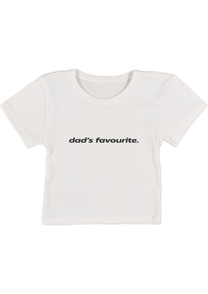Dad Favorite's Baskılı Beyaz Crop Top