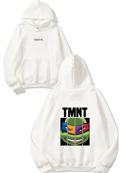 Tmnt Tasarım Baskılı Oversize Beyaz Kapüşonlu Sweatshirt