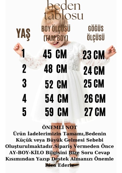 Kız Bebek Kız Çocuk Doğum Günü Parti Düğün Elbise Uzunkollu Güllü Fiyonklu Tüllü Tütü Astarlı fiyatları