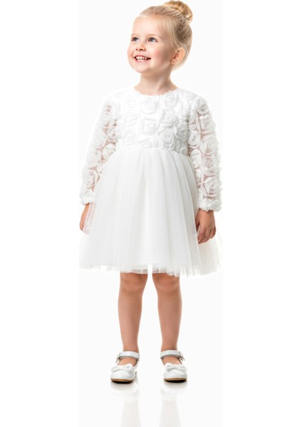 Kız Bebek Kız Çocuk Doğum Günü Parti Düğün Elbise Uzunkollu Güllü Fiyonklu Tüllü Tütü Astarlı fırsatları