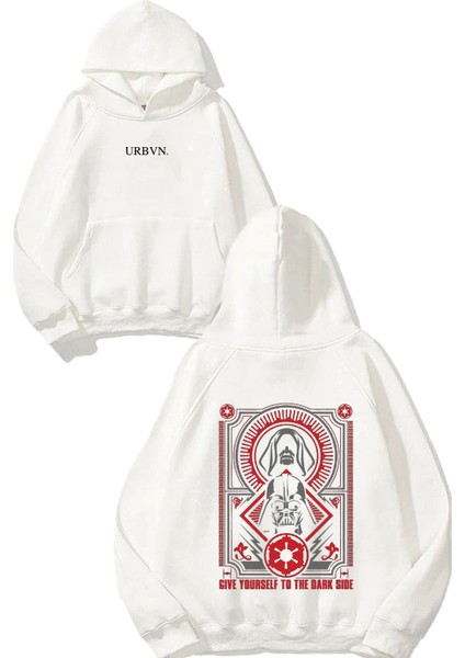 Give Yourself Tasarım Baskılı Oversize Beyaz Kapüşonlu Sweatshirt