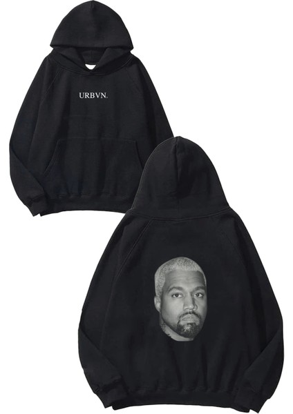 Ye Tasarım Baskılı Oversize Siyah Kapüşonlu Sweatshirt