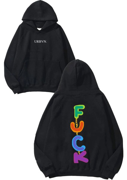 Fckk Tasarım Baskılı Oversize Siyah Kapüşonlu Sweatshirt