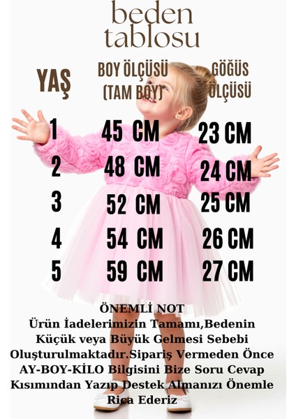 Kız Bebek Kız Çocuk Doğum Günü Parti Düğün Elbise Uzunkollu Güllü Fiyonklu Tüllü Tütü Astarlı fiyatları