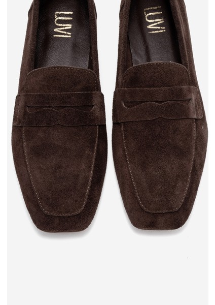 Morne Kahverengi Süet Deri Kadın Loafer Ayakkabı indirimleri