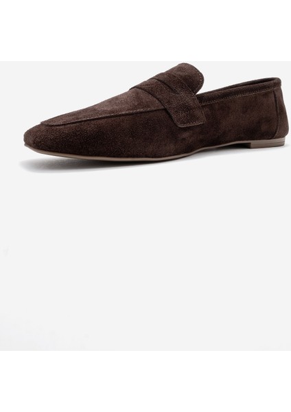 Morne Kahverengi Süet Deri Kadın Loafer Ayakkabı