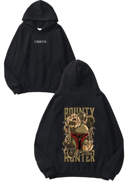 Bounty Tasarım Baskılı Oversize Siyah Kapüşonlu Sweatshirt