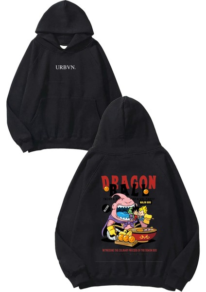 Dragon Ball Culinary Tasarım Baskılı Oversize Siyah Kapüşonlu Sweatshirt