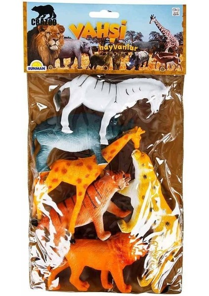 0715 Vahşi Hayvanlar Poşetli 6'lı Hayvan Oyun Seti -Sunman modelleri